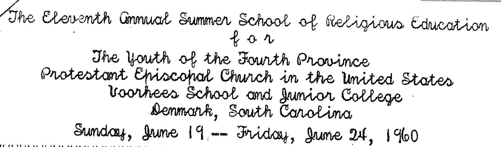 The Eleventh Annual Summer School of Religious Education for the Youth of the Fourth Province